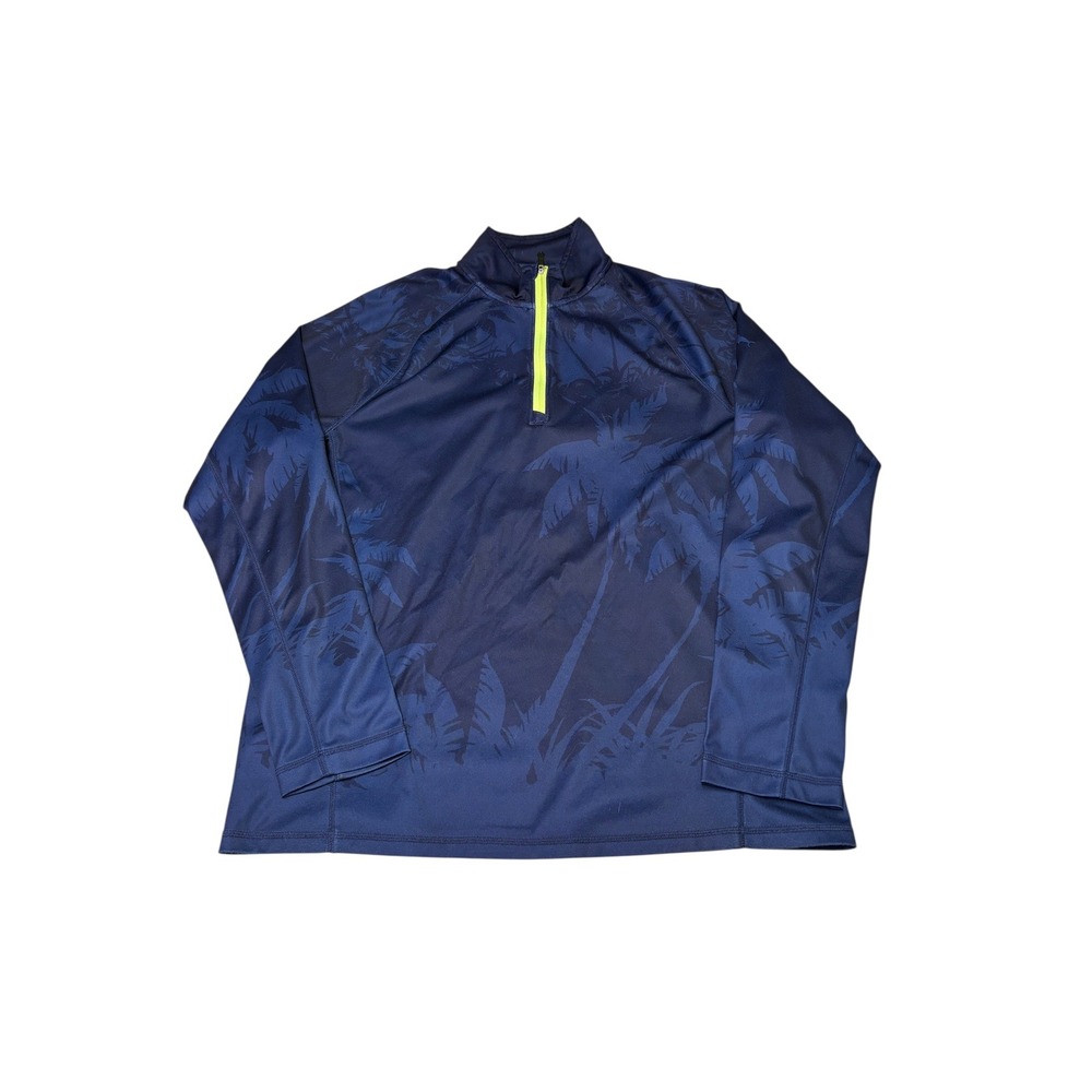 Tommy Bahama Relax UV Tech Mens Medium Navy Blue Palm Print 1/4‎ Zip Pullover
